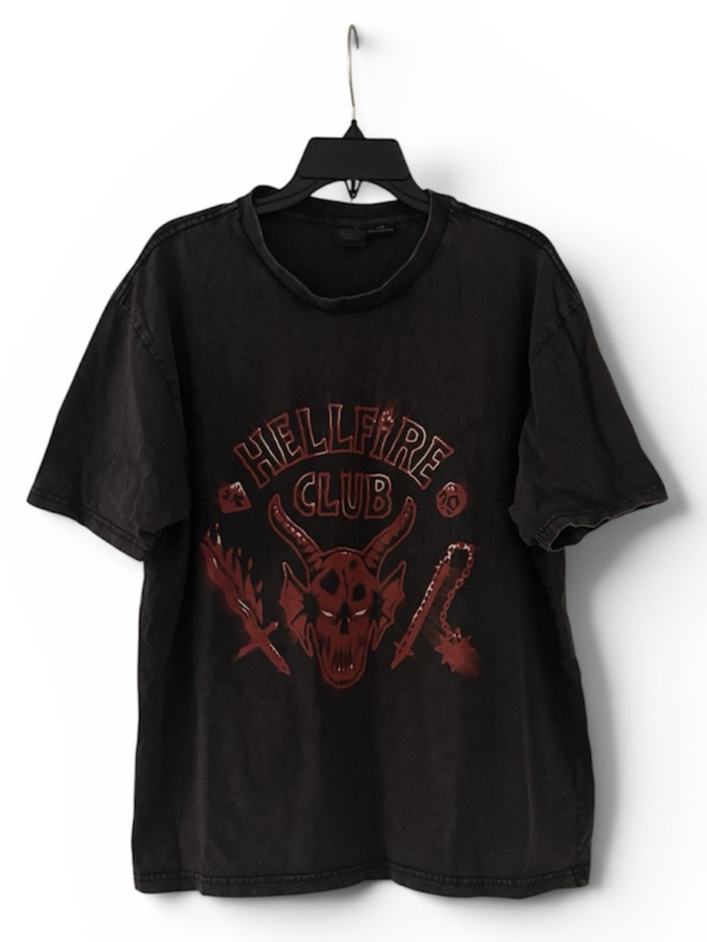 STRANGER THINGS Hellfire Club Graphic Short Sleeved Tee - Black with Red Print